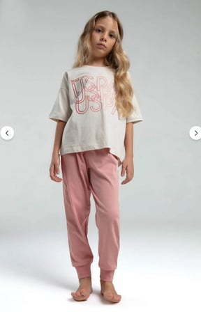 Kız Çocuk Krem Kısa Kol Pijama Takım 2063