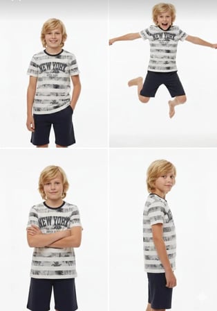 Erkek Çocuk New York Baskılı Çizgili Kapri Pijama Takımı – Yazlık Rahat Takım 3927-