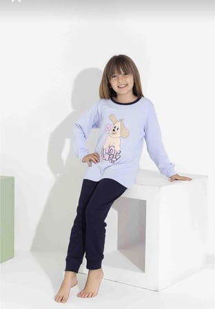 Kız Çocuk Baskılı Uzun Kollu Pijama Takımı – Sevimli Ev Giyimi-8408-