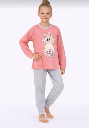 Kız Çocuk Baskılı Uzun Kollu Pijama Takımı – Sevimli Ev Giyimi-8408-