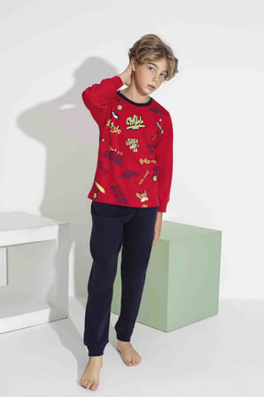 AYKIDS Erkek Çocuk Baskılı Uzun Kollu Pijama Takımı Mevsimlik 74131-Y