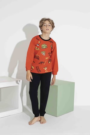 AYKIDS Erkek Çocuk Baskılı Uzun Kollu Pijama Takımı Mevsimlik 74131-Y
