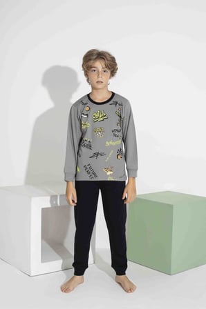 AYKIDS Erkek Çocuk Baskılı Uzun Kollu Pijama Takımı Mevsimlik 74131-Y