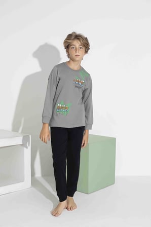 AYKIDS Erkek Çocuk Baskılı Uzun Kollu Pijama Takımı Mevsimlik 74111-Y