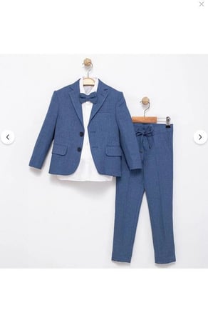 Erkek Çocuk Damatlık 4 Parça Mavi Blazer Ceketli Şık Takım Elbise 5428-MY