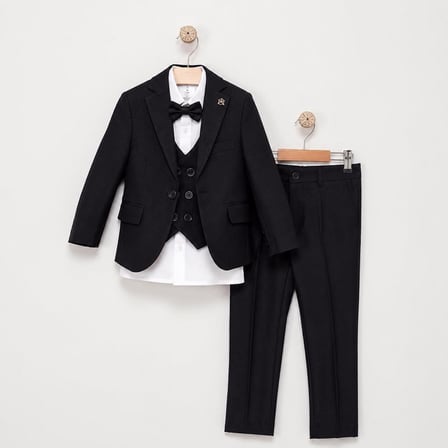 Erkek Çocuk Damatlık Siyah Takım Elbise 4'lü Set (Ceket, Gömlek, Pantolon,Papyon)5400-