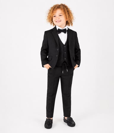 Erkek Çocuk Damatlık 4 Parça Siyah Blazer Ceket & Gömlek & Pantalon & Papyon  Şık Takım Elbise 5428-