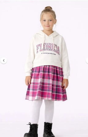Kız Çocuk Sweatshirt Görünümlü Ekose Desenli Elbise-1710-