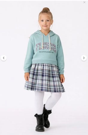 Kız Çocuk Sweatshirt Görünümlü Ekose Desenli Elbise-1710-M-