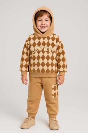 Erkek  Çocuk 2’li Takım Kapüşonlu Peluş Sweatshirt & Cepli Eşofman Alt 10721-