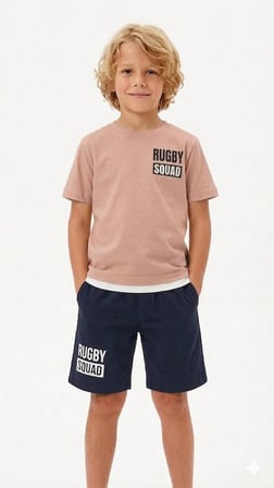 Rugby Squad Baskılı Erkek Çocuk Şortlu Takım 25212-V
