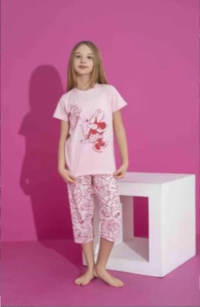 Kız Çocuk Yazlık Kapri Pijama Takımı Penye Likralı 3042-P-