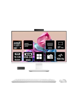 ExpertCenter P600 Ryzen AI 7 350 16GB RAM 256GB SSD 27" Full HD (1920x1080) Win11 Home PM670KAP307 Beyaz AI-Powered All In One Bilgisayar + Per4 USB Bellek