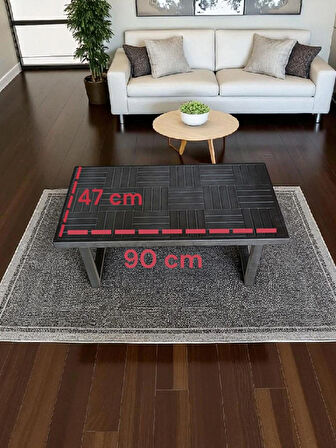Orta sehpa siyah renk çay kahve servis sehpası 90x47 cm