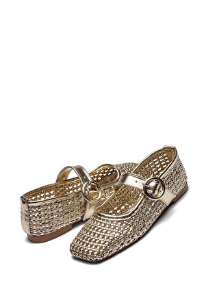 Kadın Altın Renk Hasır Örgü Babet 9210