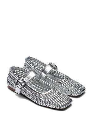 Kadın Gümüş Renk Hasır Örgü Babet 9210