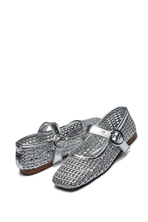 Kadın Gümüş Renk Hasır Örgü Babet 9210