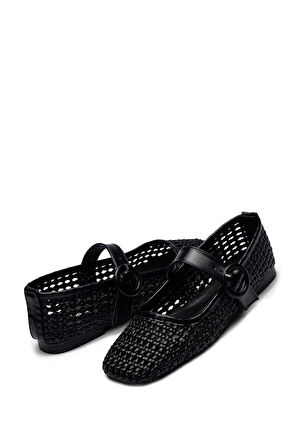 Kadın Siyah Hasır Örgü Babet 9210