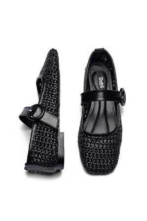 Kadın Siyah Hasır Örgü Babet 9210