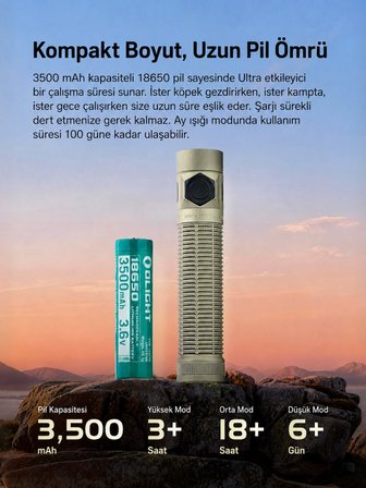 Olight Baton 4 Pro Siyah 1600 Lümen Şarjlı LED El Feneri – 200 m Menzil, USB-C, IPX8