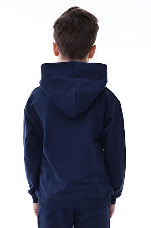 Basic Kapüşonlu Şardonlu Kanguru Cep Detaylı Çocuk Sweatshirt 3-10 Yaş Lacivert
