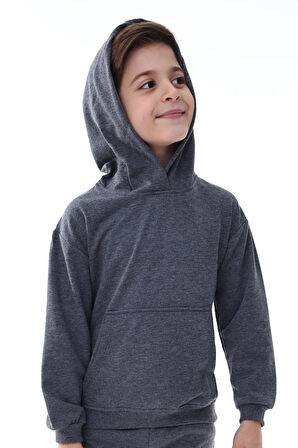 Basic Kapüşonlu Şardonlu Kanguru Cep Detaylı Çocuk Sweatshirt 3-10 Yaş Pudra