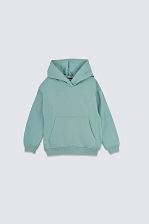 Basic Kapüşonlu Şardonlu Kanguru Cep Detaylı Çocuk Sweatshirt 3-10 Yaş Pudra