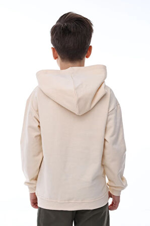 Basic Kapüşonlu Şardonlu Kanguru Cep Detaylı Çocuk Sweatshirt 3-10 Yaş Pudra