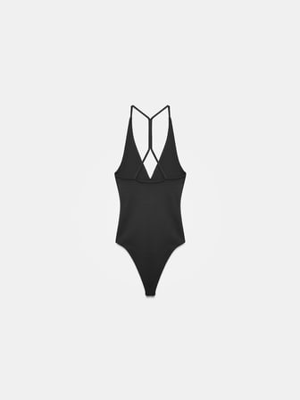 Halter Yaka Bodysuit-Siyah