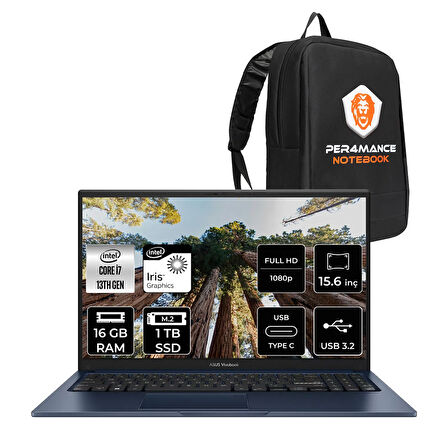 ASUS Vivobook 15 X1504VA i7 1355U 16GB RAM 1TB SSD 15.6'' FHD FDOS Dizüstü Bilgisayar & PER4 ÇANTA