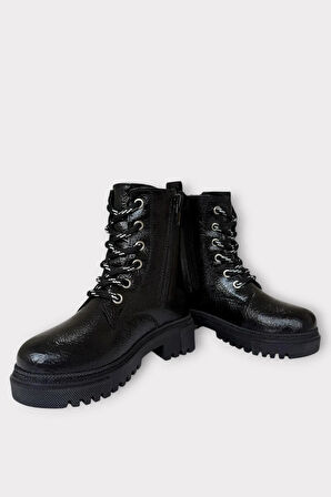 İçi Kürklü Fermuarlı Kız Çocuk Bot SİYAH