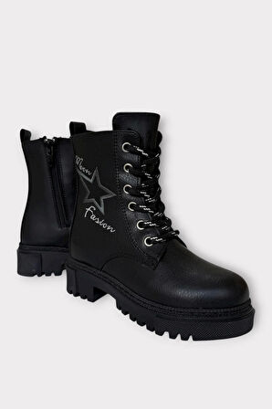 İçi Kürklü Fermuarlı Kız Çocuk Bot SİYAH - FÜME