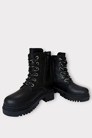 İçi Kürklü Fermuarlı Kız Çocuk Bot SİYAH - FÜME