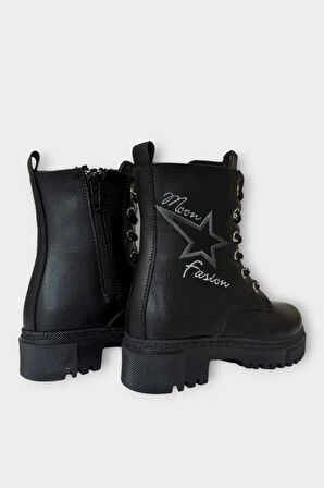 İçi Kürklü Fermuarlı Kız Çocuk Bot SİYAH - FÜME