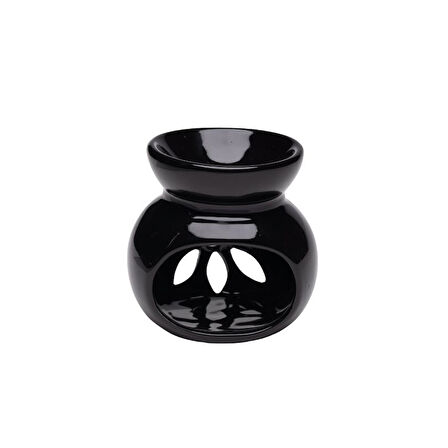 El Yapımı Küre Çiçek Oymalı Seramik Buhurdanlık Siyah