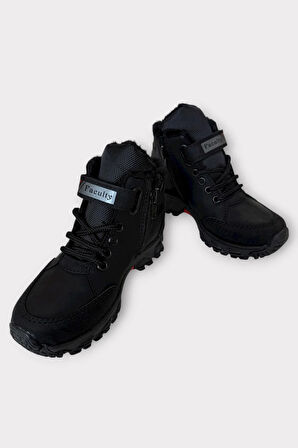 İçi Kürklü Soğuk ve Suya Dayanıklı Fermuarlı Çocuk Bot SİYAH - KIRMIZI