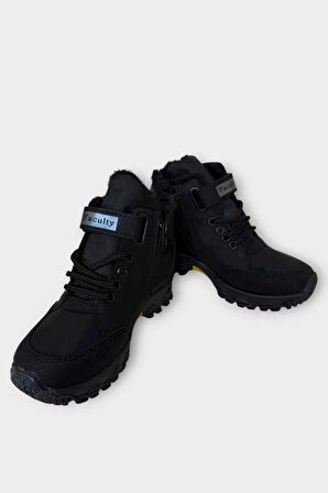 İçi Kürklü Soğuk ve Suya Dayanıklı Fermuarlı Çocuk Bot SİYAH - SARI