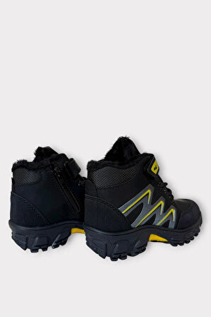 İçi Kürklü Soğuk ve Suya Dayanıklı Fermuarlı Çocuk Bot SİYAH - SARI