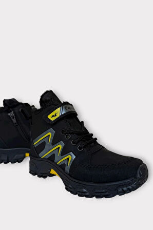 İçi Kürklü Soğuk ve Suya Dayanıklı Fermuarlı Çocuk Bot SİYAH - SARI