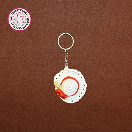 Uretti - Tuğba 9352 El Yapımı Örgü Çiçek Detaylı Şapka Model Anahtarlık