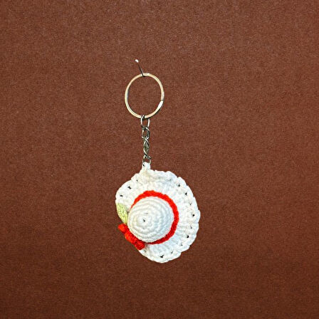 Uretti - Tuğba 9352 El Yapımı Örgü Çiçek Detaylı Şapka Model Anahtarlık