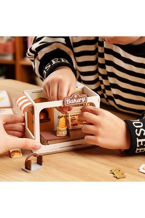 Mini Fırın 3D Puzzle Ahşap Minyatür Maket Kiti DIY Kendin Yap