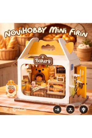 Mini Fırın 3D Puzzle Ahşap Minyatür Maket Kiti DIY Kendin Yap