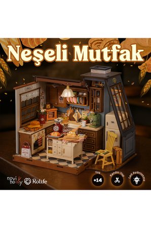 Neşeli Mutfak 3D Puzzle Ahşap Minyatür Maket Kiti DIY Kendin Yap
