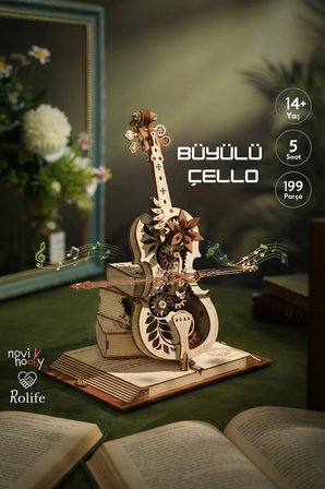 Büyülü Çello 3D Puzzle Ahşap Minyatür Maket Kiti DIY Kendin Yap