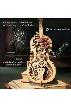 Büyülü Çello 3D Puzzle Ahşap Minyatür Maket Kiti DIY Kendin Yap
