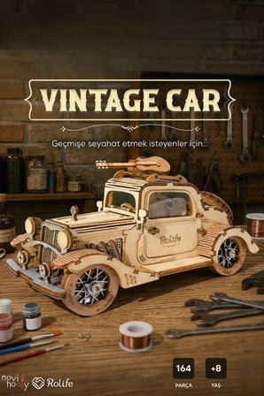 Vintage Car 3D Puzzle Ahşap Minyatür Maket Kiti DIY Kendin Yap