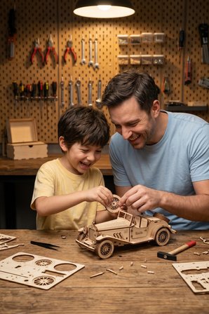 Vintage Car 3D Puzzle Ahşap Minyatür Maket Kiti DIY Kendin Yap