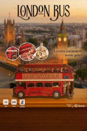 London Bus 3D Puzzle Ahşap Minyatür Maket Kiti DIY Kendin Yap