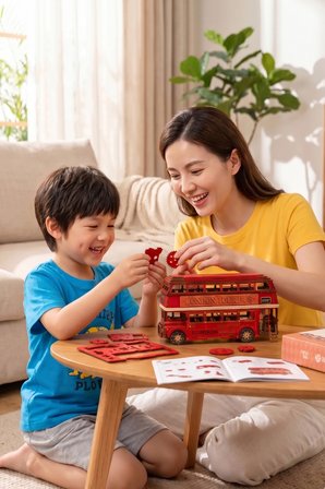 London Bus 3D Puzzle Ahşap Minyatür Maket Kiti DIY Kendin Yap